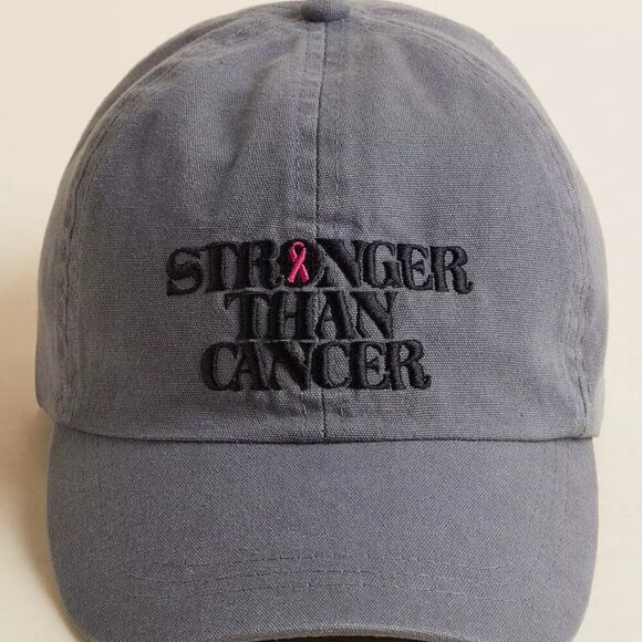 NWT BCA "Stronger Than Cancer" Baseball Cap Gray One Size Pink Ribbon - Picture 1 of 5